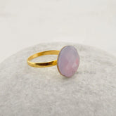 Elegant Chalcedony Ring, Lavender Chalcedony Faceted Round 15mm Gemstone Ring, Micron Gold Plated 925 Sterling Silver Ring, Solitaire Ring